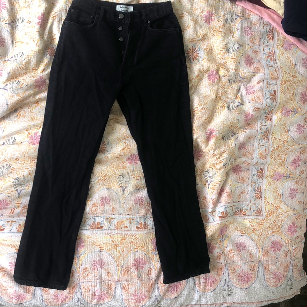 reformation black chicago straight jeans